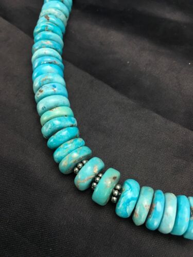 Navajo Men's Sterling Silver Blue Turquoise Necklace | Authentic Native American | 20" | Graduated | 2946