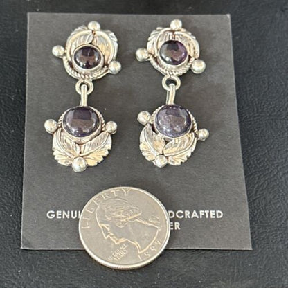 Navajo Purple Sugilite Post Dangle Earrings | Sterling Silver | Authentic Native American Handmade | 1597