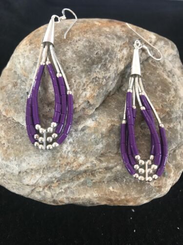 Sterling Silver Purple Sugilite Dangle Earrings | Navajo | 2"