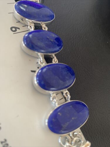 Navajo Blue Lapis Lazuli Link Bracelet | Sterling Silver | 8" | Authentic Native American Handmade | 11653