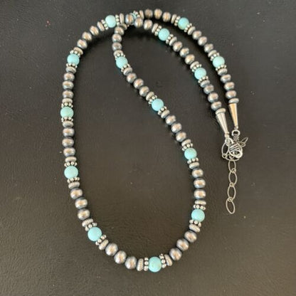 Navajo Pearls Dry Creek Turquoise Bead Necklace | Sterling Silver | 22" | 13164