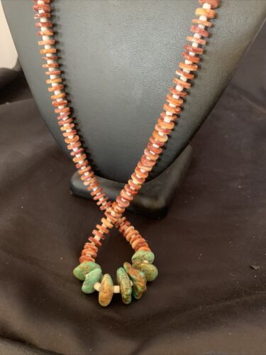 Navajo Turquoise | Purple Spiny Oyster | Pink Shell Necklace | Sterling Silver | Native American Handmade | 30" | 12255