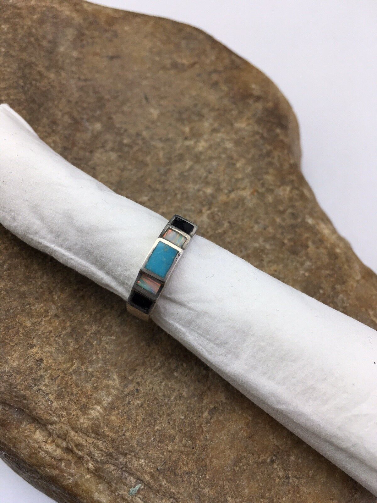 Southwestern Navajo Opal & Turquoise Inlay Ring | Sterling Silver | Sz 6 | 1719