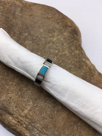 Southwestern Navajo Opal & Turquoise Inlay Ring | Sterling Silver | Sz 6 | 01719