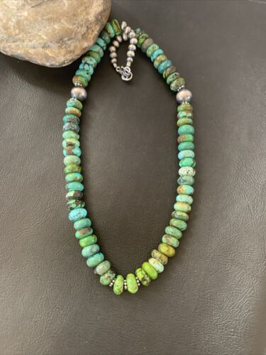 Native American Green Turquoise Bead Necklace | Sterling Silver | 20" | 2088