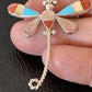 Zuni Turquoise Pink Mother of Pearl Inlay Dragonfly Necklace Pin Pendant | Sterling Silver | 12325