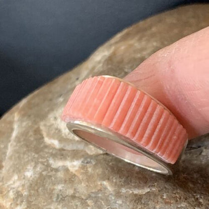 Navajo Pink Coral Inlay Band Ring | Sz 7 | Authentic Native American Handmade | 12411 - Masha USA