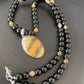 Men's Navajo Pearls Onyx Bumblebee Jasper Necklace Pendant | Sterling Silver | Native American Handmade | 10325
