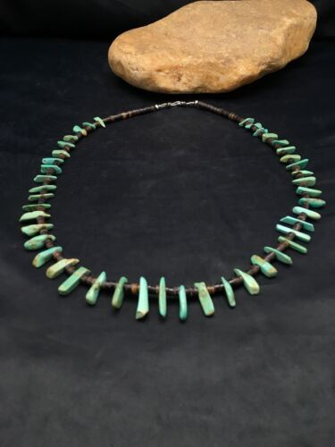 Navajo Green Turquoise & Bone Bead Necklace | Sterling Silver | 20" | Authentic Native American Handmade | 3281