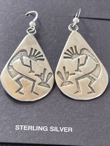 Handmade Sterling Silver Kokopelli Dangle Earrings | Authentic Native American Hopi Design | 01502 - Masha USA