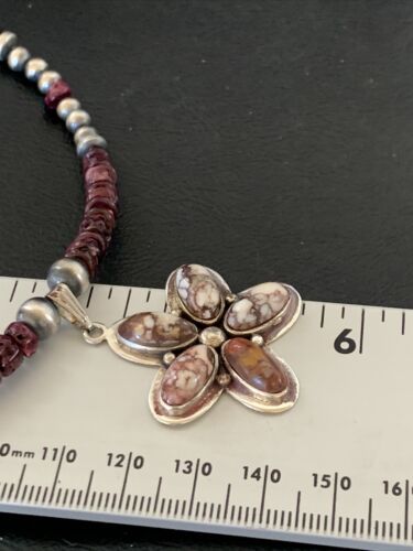 Navajo Sterling Silver Wild Horse Pendant | Authentic Native American Purple Spiny Oyster Necklace | Multi-Stone | 12330