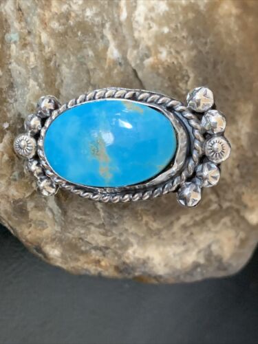 Navajo Blue Kingman Turquoise Ring | Sterling Silver | Sz 7.5 | Authentic Native American Handmade | 13382