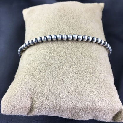 Navajo Pearls 4mm Beads | 8" Stretch Sterling Silver Bracelet | Authentic Native American