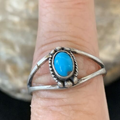Southwestern Old Pawn Navajo Blue Turquoise Ring | Sterling Silver | Sz 9.5 | 10772