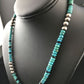 Native American Sterling Silver Necklace | Blue Turquoise & Onyx | 18" | 10027