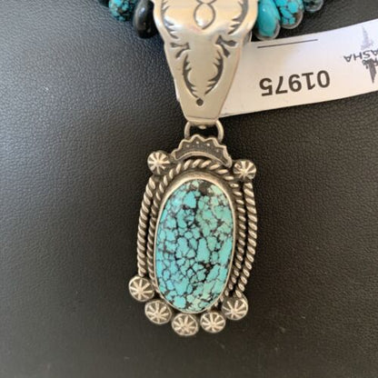 Men's Navajo Spiderweb Kingman Turquoise Pendant Necklace | Sterling Silver | Native American Handmade | 01975