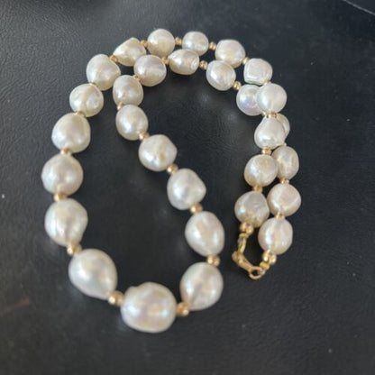 Native American White Freshwater Pearl Necklace | Gold Filled Beads | 20" | 14322 - Masha USA