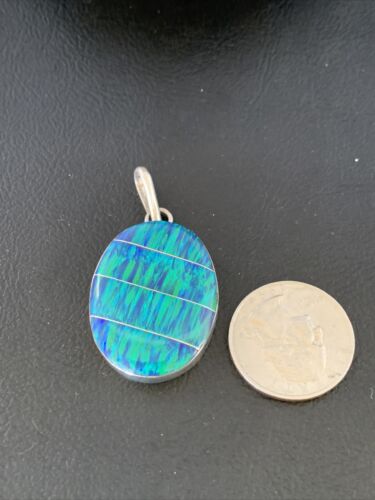 Authentic Native American Navajo Sterling Silver Blue Opal Inlay Pendant | Handmade Jewelry | 13140