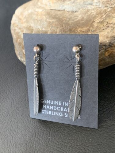 Old Pawn Southwestern Sterling Silver Dangle Feather Earrings | 1" | 12989