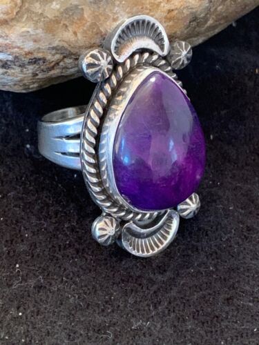 Navajo Purple Sugilite Ring | Sterling Silver | Sz 7.5 | Authentic Native American Handmade | 4133