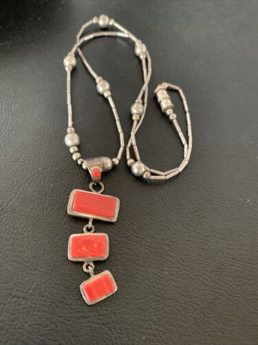 Native American Old Pawn Apple Coral Necklace | Sterling Silver | 19" | 02187