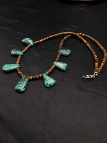 Navajo Spiderweb Turquoise & Bone Bead Necklace | Sterling Silver | 20" | Authentic Native American Handmade | 4101