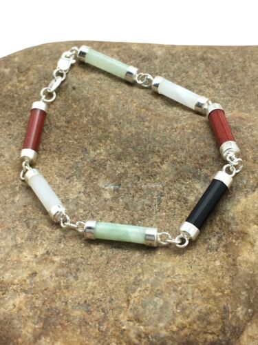 Navajo Turquoise Tube Link Bracelet | Sterling Silver | Authentic Native American Handmade | 4032