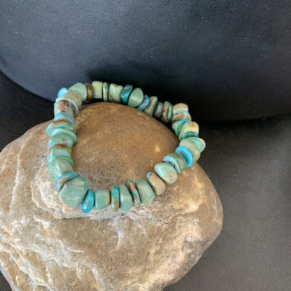 Men's Women's Stretch Bracelet | Blue Green Turquoise Stone | 7" | 11827