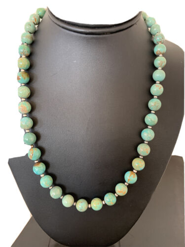 Native American Navajo Pearls Royston Turquoise Necklace | Sterling Silver | 20" | 1379