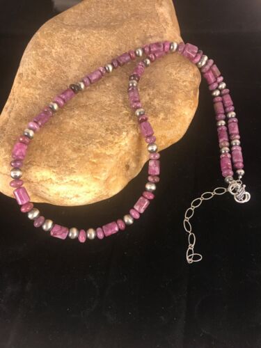 Natural Purple Sugilite Bead Sterling Silver Necklace | Southwestern Navajo | 22" | 1303