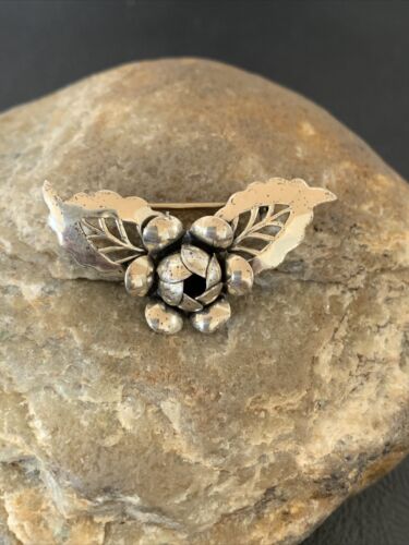 Vintage Navajo Sterling Silver Flower Leaf Pin Brooch | 1.65" | Authentic Native American Handmade | 1460