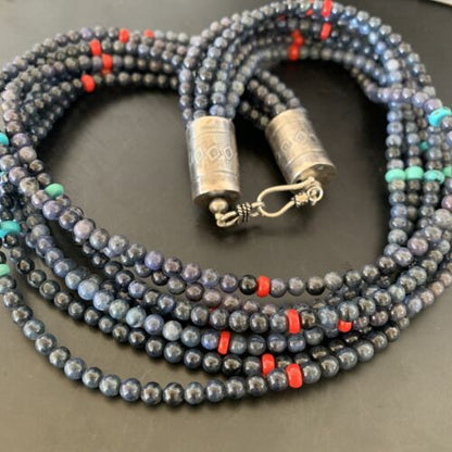 Navajo Navy Blue Dumortierite Turquoise Necklace | Sterling Silver | Authentic Native American Handmade | 11499