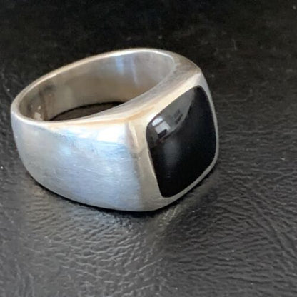 Southwestern Men's Navajo Black Onyx Inlay Ring | Sterling Silver | Sz 10 | Authentic Native American Handmade | 10740