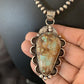 Men's Navajo Green Boulder Turquoise Pendant Necklace | Sterling Silver | Authentic Native American Handmade | 13661