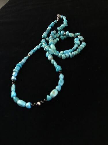 Southwestern | Blue Nugget Turquoise Onyx Necklace | Sterling Silver | 19" | 10021