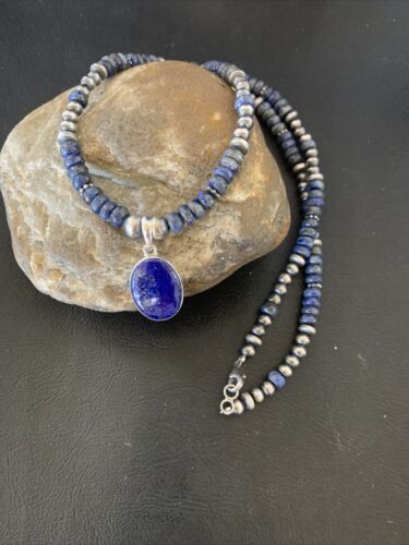 Native American Navajo Sterling Silver Blue Lapis Necklace Pendant 12251