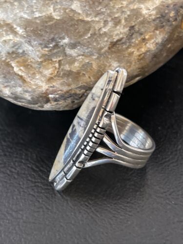 Southwestern Navajo White Buffalo Turquoise Ring | Sterling Silver | Sz 8 | 10295