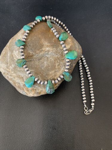 Navajo Green Turquoise Necklace | Sterling Silver | 19" | Authentic Native American Handmade | 12917 - Masha USA