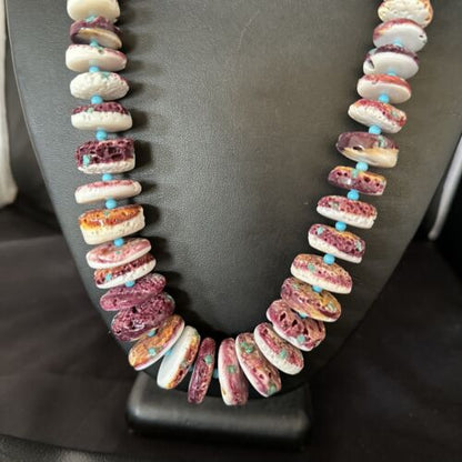 Navajo Purple Spiny Oyster & Blue Turquoise Necklace | Sterling Silver | 22" | Authentic Native American | 14726
