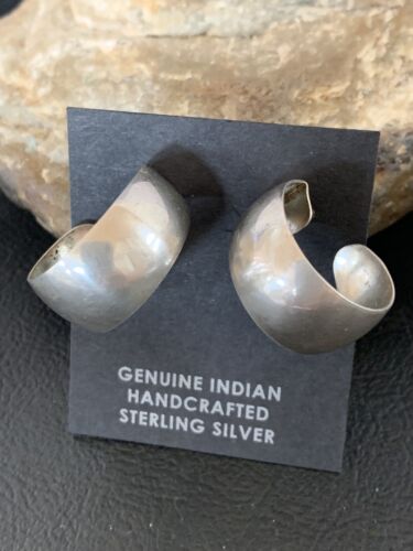 Old Pawn Women's Sterling Silver Hoop Stud Earrings | 1" | 13007