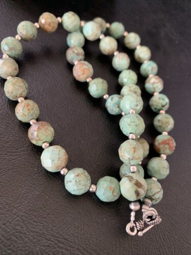 Navajo Pearls Necklace | Sterling Silver | Faceted Green Turquoise | Authentic Native American Handmade | 20" | 11737 - Masha USA