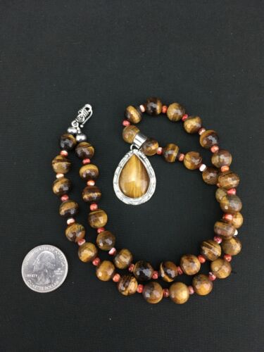 Native American Tiger's Eye Spiny Oyster Necklace | Sterling Silver | 20" | 1155