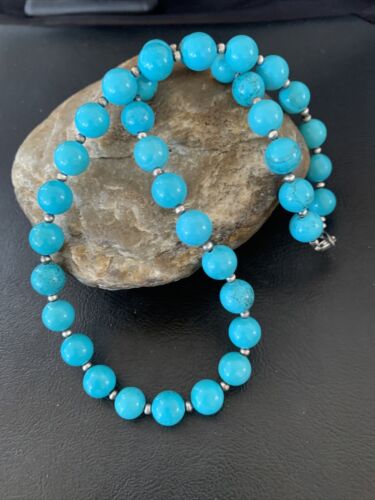 Native American Navajo Pearls Blue Turquoise Bead Necklace | Sterling Silver | 20" | 11806