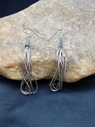Native American Sterling Silver Chandelier Dangle Heishi Earrings | 2" | Authentic Handmade | 8982