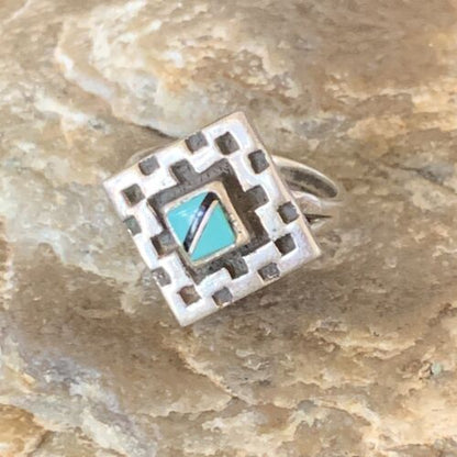 Native American Women's Navajo Blue Kingman Turquoise Inlay Ring | Sz 7 | 13173
