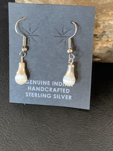 Navajo Sterling Silver White Moonstone Dangle Earrings | 0.50" | Authentic Native American Handmade | 13087 - Masha USA