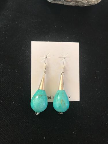Navajo Sterling Silver Turquoise Bead Dangle Earrings | Southwestern Native American | 199