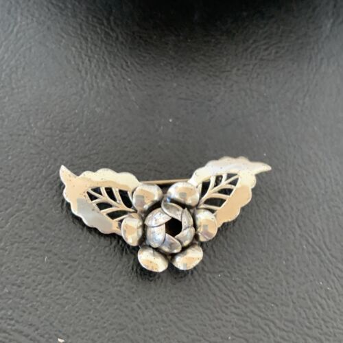 Vintage Navajo Sterling Silver Flower Leaf Pin Brooch | 1.65" | Authentic Native American Handmade | 1460