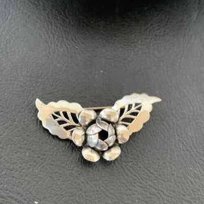 Vintage Navajo Sterling Silver Flower Leaf Pin Brooch | 1.65" | Authentic Native American Handmade | 1460