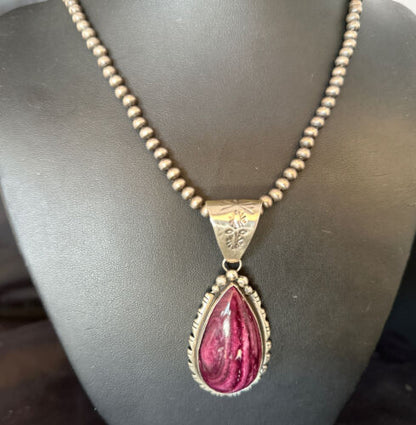 Navajo Purple Spiny Oyster Pendant | Sterling Silver | 2.75" | Authentic Native American Handmade | 14508